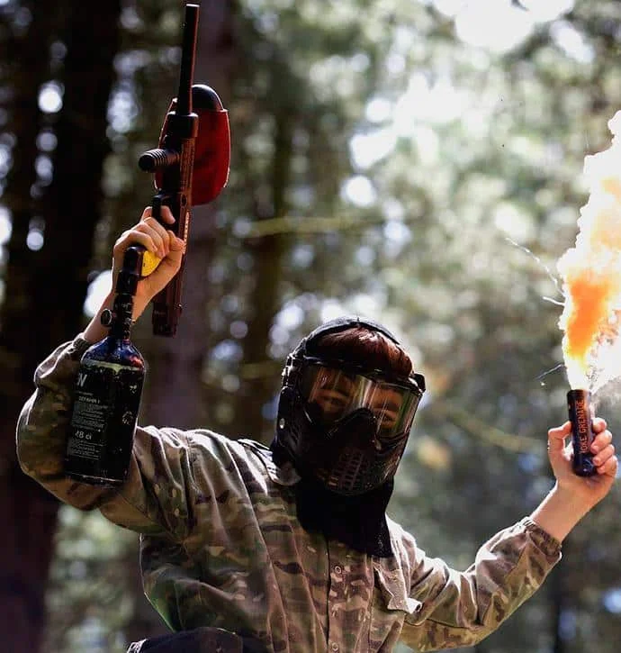 Mixed-age group in a regular paintball session