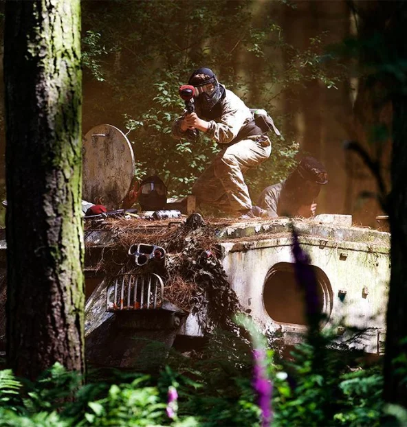 Tank centrepiece on the Fury movie-prop battlefield